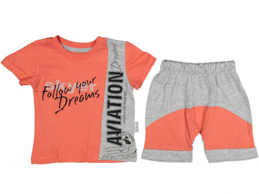 Compleu Rosu, Follow Your Dreams, 100% Bumbac, Pentru Baieti, 9-24 luni