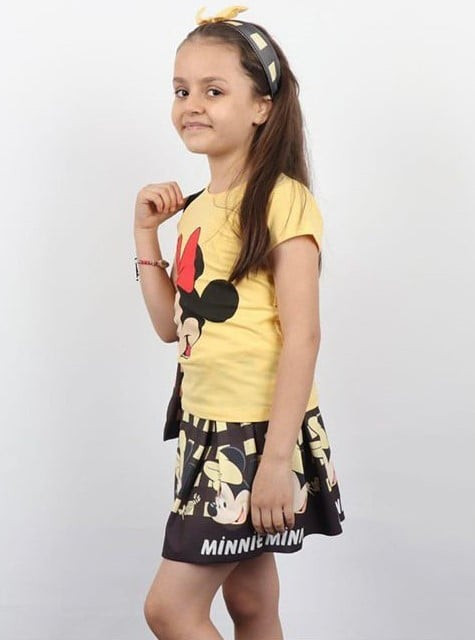 Compleu 4 piese Minnie Mouse pentru Fetite, Galben, 4-8 ani