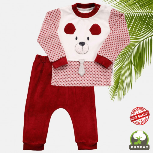 Compleu bebelusi, bluza cu pantalon Ursulet, Catifea, 6-18 luni
