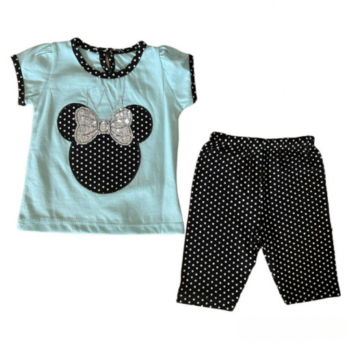 Compleu 2 Piese, Tricou si Pantaloni, Pentru Fetite, 100% Bumbac, Albastru
