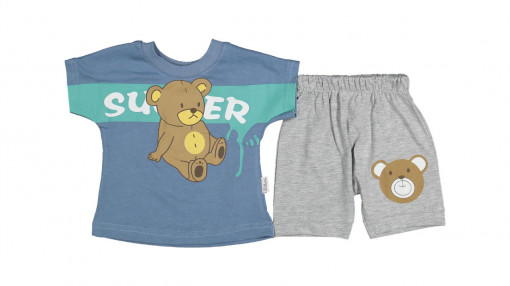 Compleu tricou si pantalon Ursulet Super, Blue