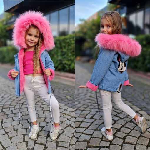 Geaca de Blug, Minnie Mouse, Imblanita, cu Blanita Detasabila, Pentru Fetite, 4-12 ani