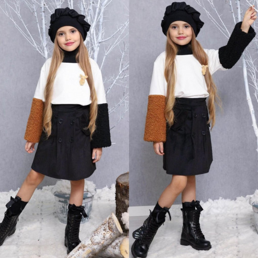 COMPLEU 3 PIESE FUSTA, BLUZA SI BASCUTA PENTRU FETE