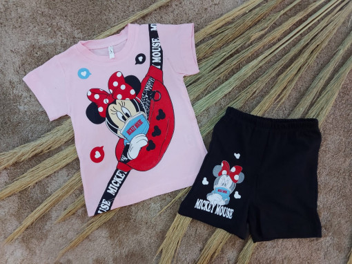 Compleu Minnie Mouse cu mascuta pentru fetite, 100% Bumbac Roz