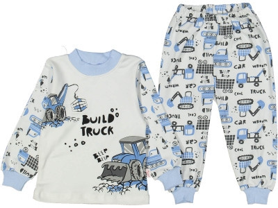 Pijama Escavator, Albastra, 100% Bumbac, 1-3 ani