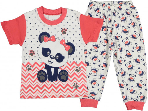 Pijama Ursulet Panda cu fundita pentru fete, rosu, 1-3 ani