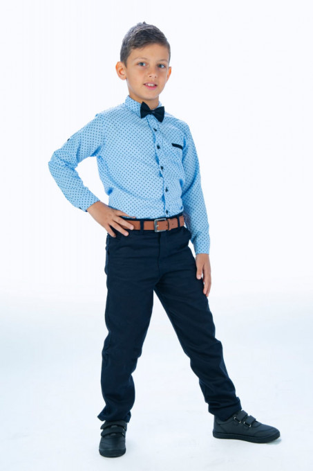 Compleu Albastru Elegant, 4 Piese, Camasa, Pantaloni, Papion si Curea, Pentru Baieti, 9-12 ani
