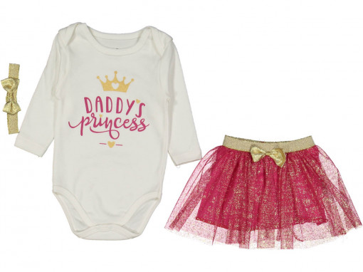Compleu Daddy's Princess, Rosu, 3 Piese, Body, Fustita si Bentita, Pentru Fetite, 3-18 luni