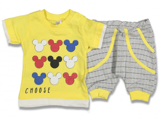 Compleu 2 piese, pentru copii, Mickey Mouse, galben,Bumbac 100%