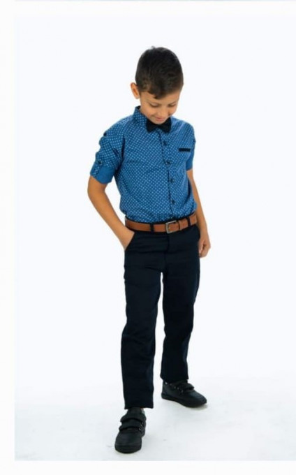 Compleu Albastru-Deschis, Elegant, 4 Piese, Camasa, Pantaloni, Papion si Curea, Pentru Baieti, 9-12 ani