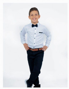 Compleu Alb-Negru, Elegant, 4 Piese, Camasa, Pantaloni, Papion si Curea, Pentru Baieti, 9-12 ani