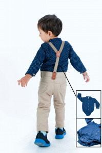Compleu Elegant, Bleumarin, 4 Piese, Body, Pantaloni, Papion si Bretele, Pentru Baietei