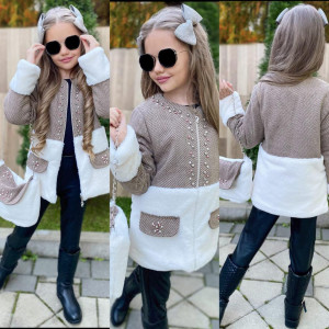 Compleu Elegant, cu Perlute, 4 Piese, Geaca Imblanita, Bluza, Pantaloni si Gentuta, Pentru Fete, 7-14 Ani