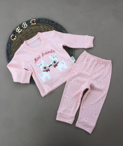 Compleu Mini Friends, Roz, 3 Piese, Bluza, Pantaloni si Bentita, Pentru Fetite, 9-18 luni