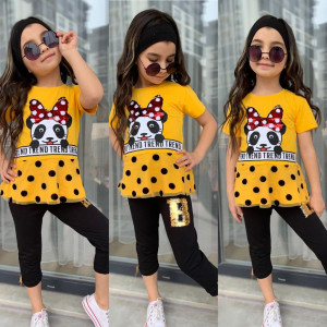 Compleu Panda pentru fetite, 100% Bumbac Galben