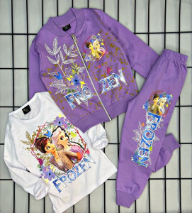 Trening Frozen Mov, 3 Piese, Hanorac, Bluza si Pantaloni, Pentru Fete, 3-8 ani