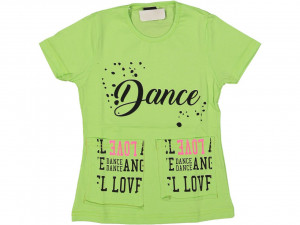 Tricou Dance pentru fetite, 100% Bumbac Verde, 3-7 ani