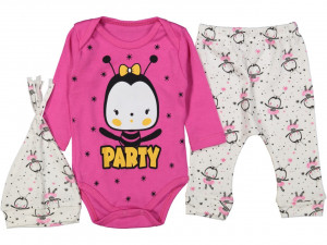 Body, pantalon si caciulita, pentru bebelusi, albinuta, roz