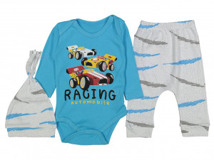 Body Racing, Pantaloni, si Caciulita, Pentru Bebelusi, 100% Bumbac, Albastru, 6-9 luni