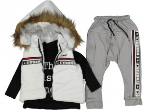 Compleu 3 piese, Embrance, Vesta, Bluza si Pantaloni, Pentru Copii, Gri, 2-4 ani
