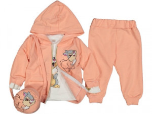 Compleu Bunny, Roz, 4 Piese, Hanorac, Bluzita, Pantaloni si Gentuta, Pentru Fetite, 9-24 luni