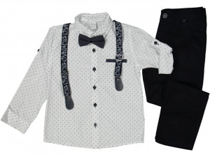 Compleu Elegant, Alb, 4 Piese, Camasa, Pantaloni, Papion si Bretele, Pentru Baietei, 1-4 ani
