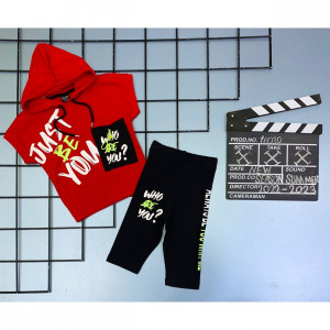 Compleu Just Be You pentru fetite, 100% Bumbac Rosu