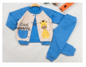Compleu Little Giraffe, Albastru, 3 Piese, Pentru Baietei, 6-18 luni