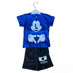 Compleu Mickey Mouse, pentru baietei, 100% Bumbac Albastru