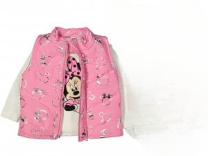 Compleu Minnie Mouse, Vesta si Bluza, Roz, 9-18 luni