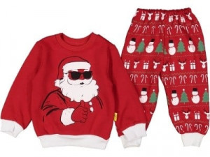 Compleu Mos Craciun Like, 2 Piese, Pantaloni, Bluza si Pantaloni, Rosu, 6-18 luni