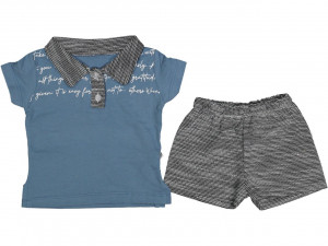 Compleu pantaloni si tricou, pentru baietei, albastru, 9-24 luni