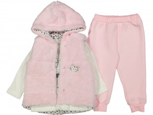 Compleu 3 piese, Pisicuta, Vesta, Bluza si Pantaloni, Pentru Fetite, Roz