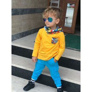 Trening Albastru, 2 Piese, Hanorac cu Gluga si Pantaloni, 100% Bumbac, Pentru Baieti, 3-8 ani - Img 2