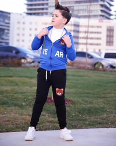 Trening Albastru, Ursulet, 2 Piese, Hanorac si Pantaloni, Pentru Baieti