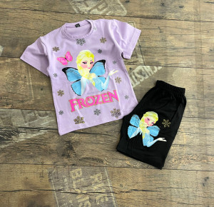 Tricou si Pantaloni, Mov, Elsa, 100% Bumbac, Pentru Fetite, 4-10 ani