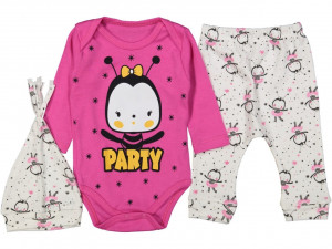 Body, pantalon si caciulita, pentru bebelusi, albinuta, roz