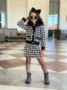 Compleu Elegant, 4 Piese, Sacou, Bluza, Fustita si Fundita, Pentru Fete, 3-12 ani - Img 2