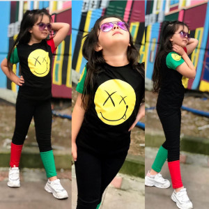 Compleu Emoji pentru fete, 100% Bumbac Negru