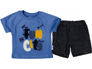 Compleu Fun Time, Albastru, 2 Piese, 100% Bumbac, 9-24 luni