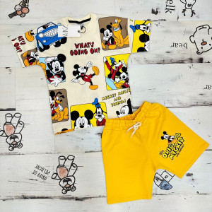 Compleu Galben, Clubul lui Mickey Mouse, 2 Piese, Tricou si Pantaloni Scurti, Bumbac 100%, Pentru Copii, 3-8 ani - Img 2