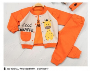Compleu Little Giraffe, Rosu, 3 Piese, Pentru Baietei, 6-18 luni