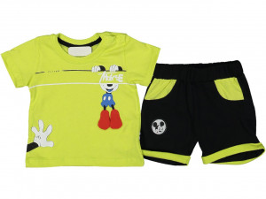 Compleu Mickey Mouse cu aplicatii pentru copii, 100% Bumbac Verde, 9-24 luni