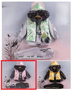 Compleu Roz Princess, 3 Piese, Vesta, Bluza si Pantaloni, Pentru Fete, 7-10 Ani