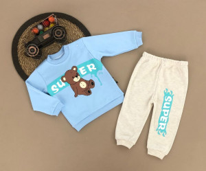Compleu Super Bear, Albastru, 2 Piese, Bluza si Pantaloni, Pentru Baietei, 9-18 luni