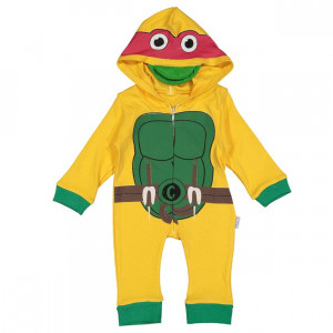 Salopeta Testoasele Ninja Raphael bebelusi, bumbac, galben, 3-9 luni