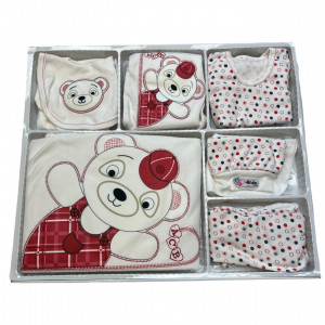 SET 10 PIESE PENTRU BEBELUSI URSULET PANDA, 100% BUMBAC ROSU