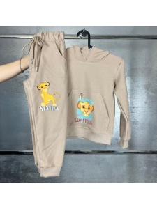 Trening Crem, Regele Leu, 100% Bumbac, Hanorac cu Gluga si Pantaloni, Pentru Copii, 4-12 Ani