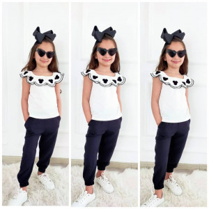 TRICOU LOGO MINNIE SI PANTALON PENTRU FETITE, NEGRU