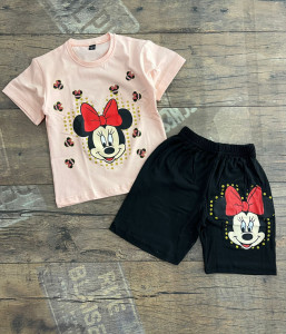 Tricou si Pantaloni, Corai, Minnie Mouse, 100% Bumbac, Pentru Fetite, 4-10 ani